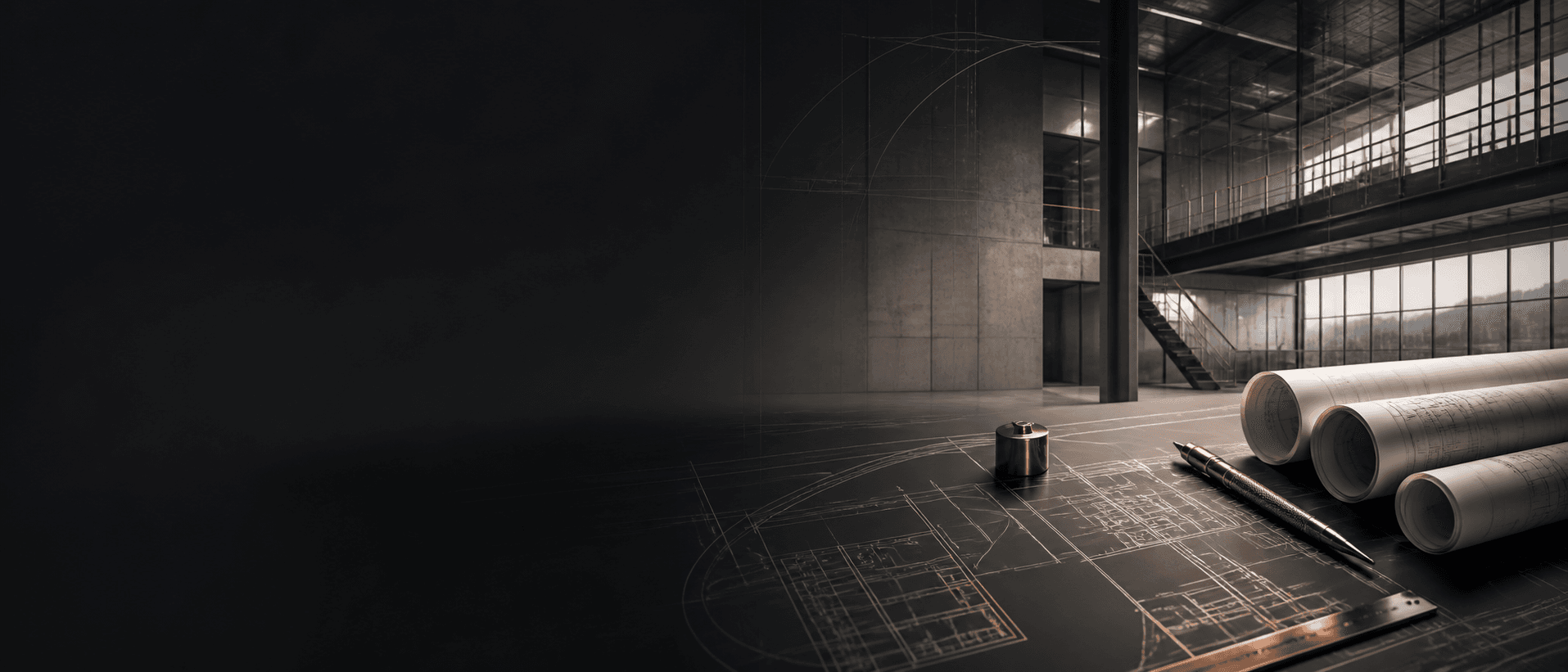 Architectural plans in a refined industrial design studio